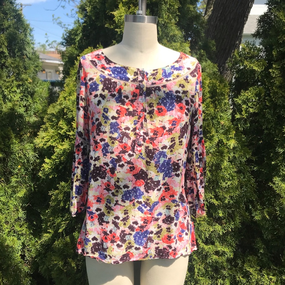Anthropoloie Maeve Pink Floral Printed Blouse Top